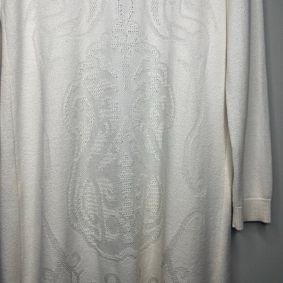 Chico's Long Line Cardigan Sweater Ivory Open Front Jacquard Knit Size 2 / Large - Picture 7 of 11